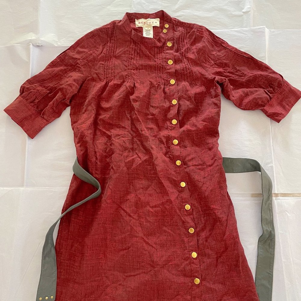 Anthropologie Madchen Shirtdress 100% Silk Dress with Faux Leather Belt size 8